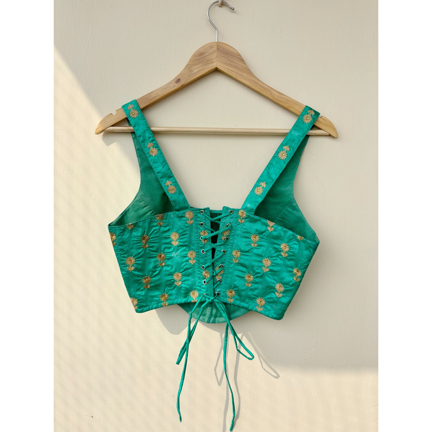 Emerald with gold floral corset