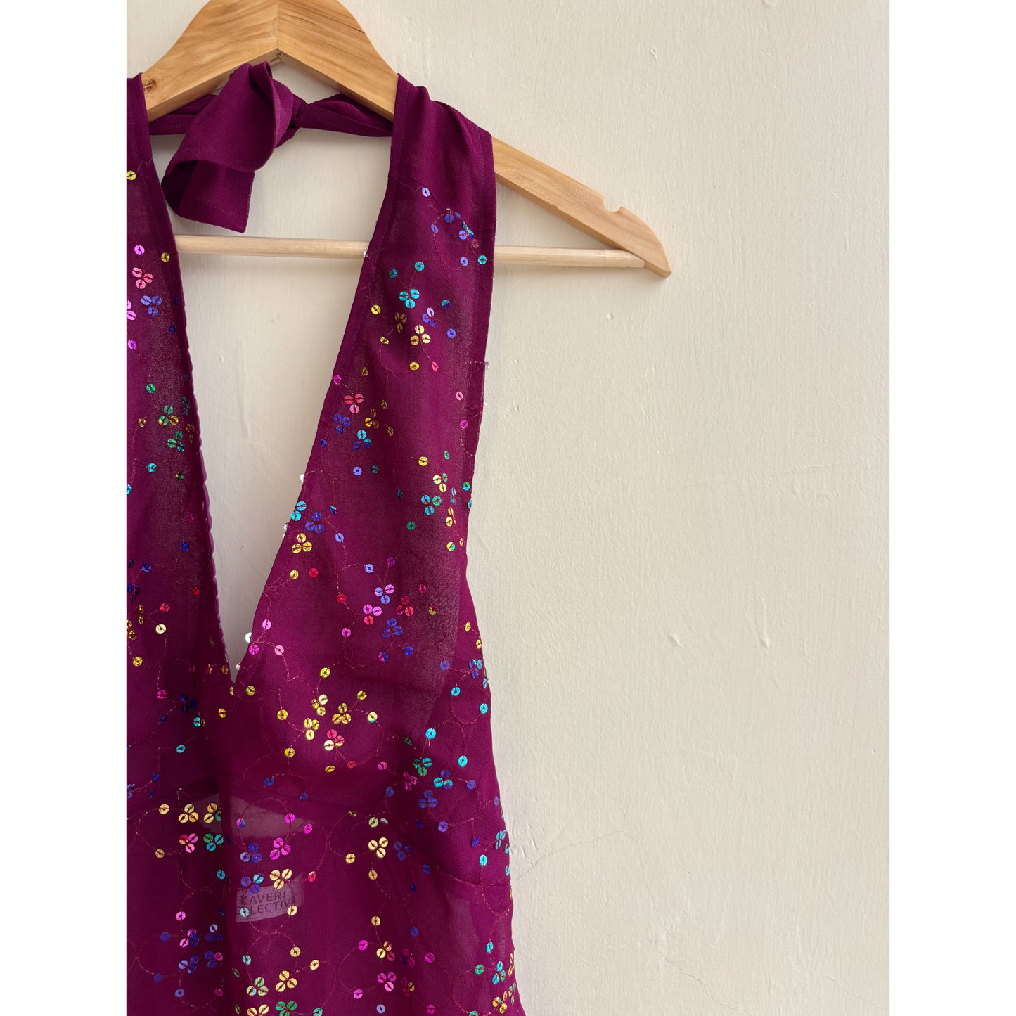 Purple olive multi sequins halter neck top