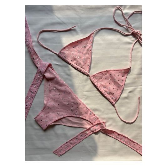Pink embroidered bikini