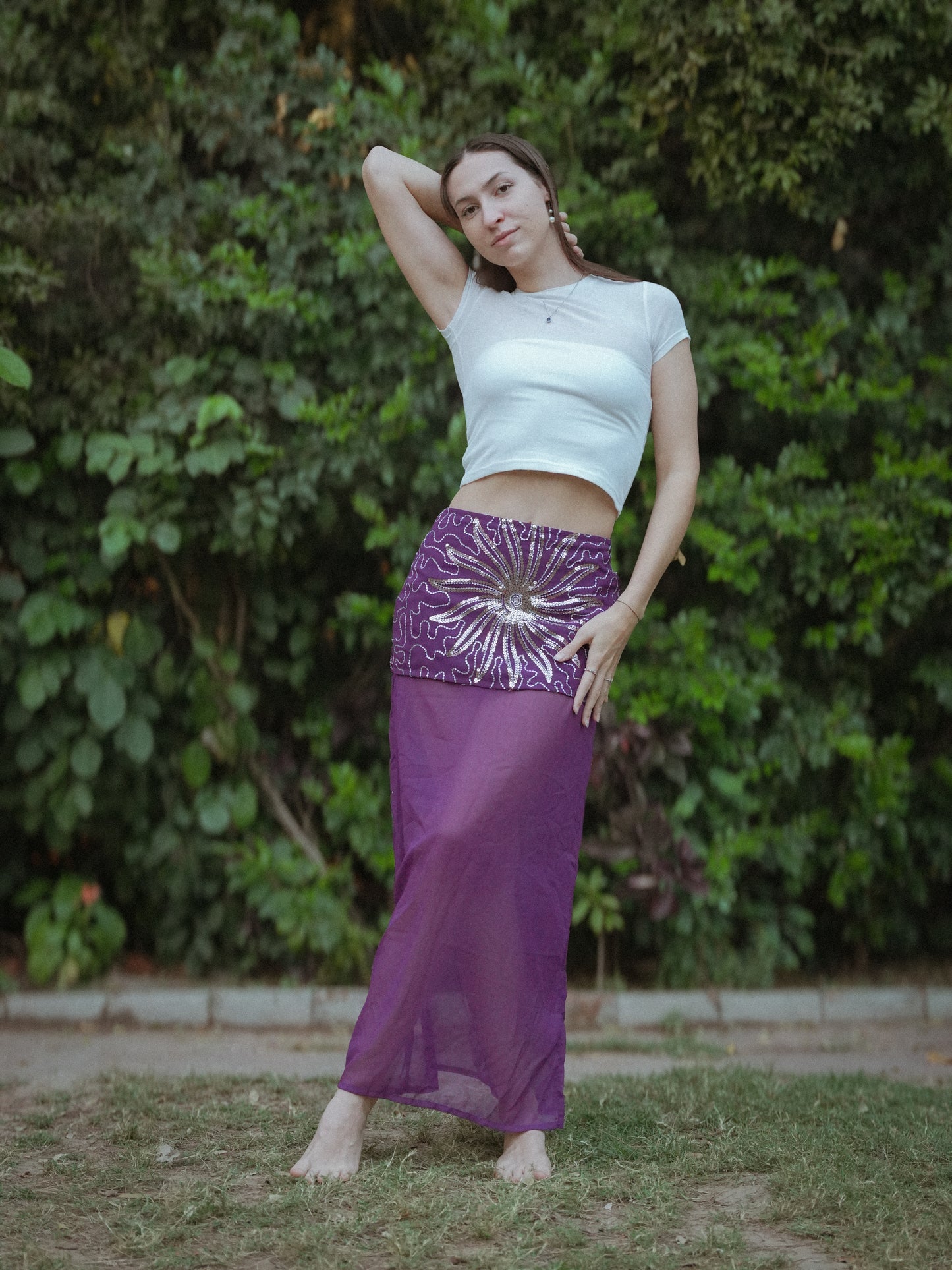 Purple starry sequins skirt
