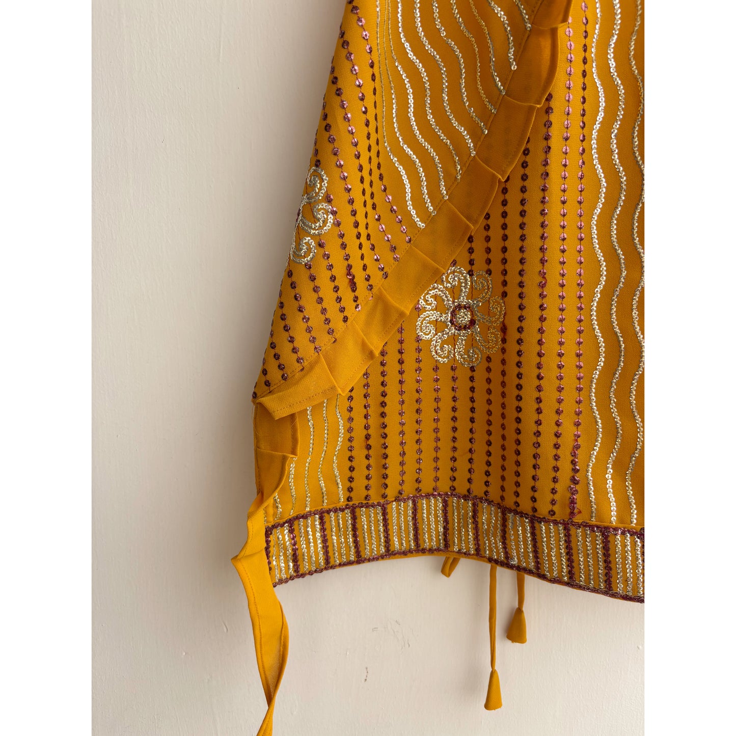 Mustard brown sequins halter top