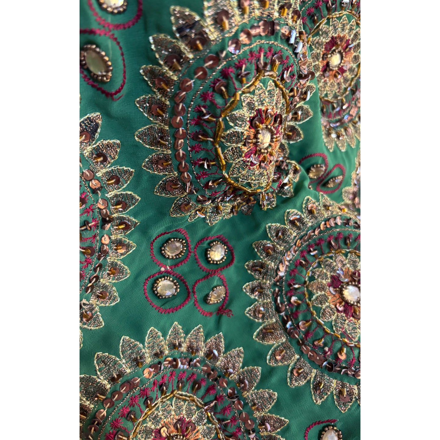 Green katadana and mirror work dress