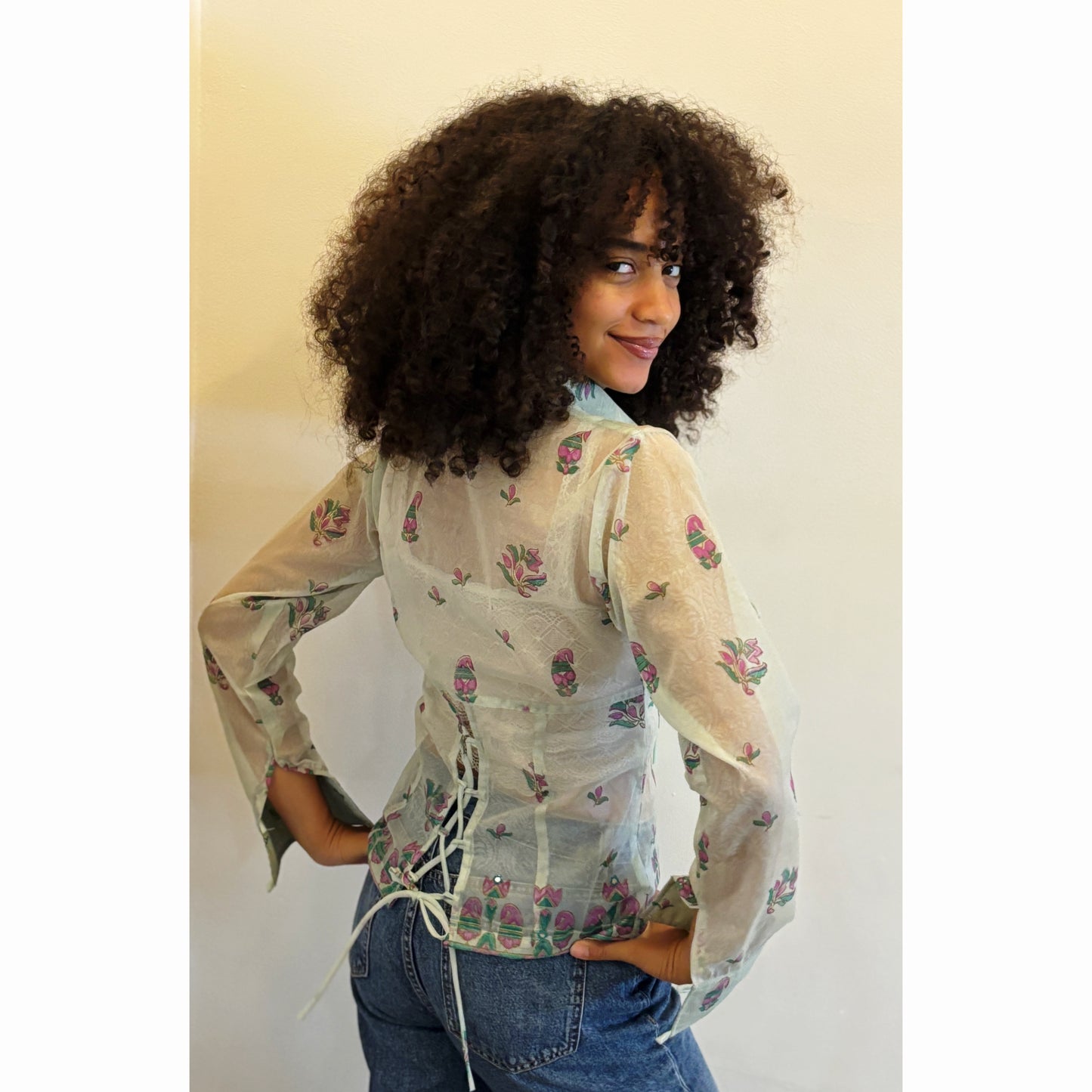 Pistachio paisley shirt with mirror work