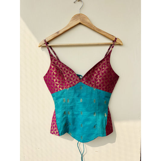 Purple turquoise brocade corset