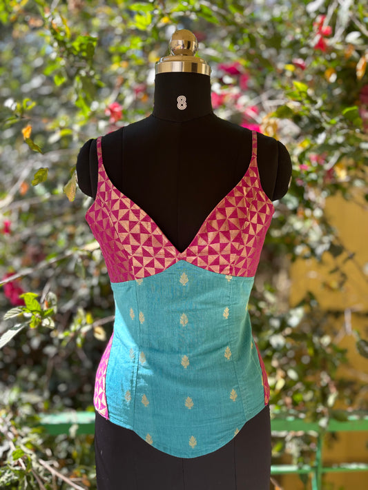 Purple turquoise brocade corset