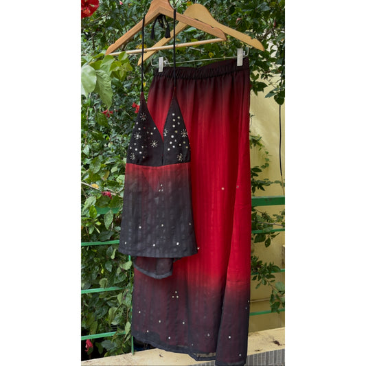 Black & Red Ombre Mirror Work Set