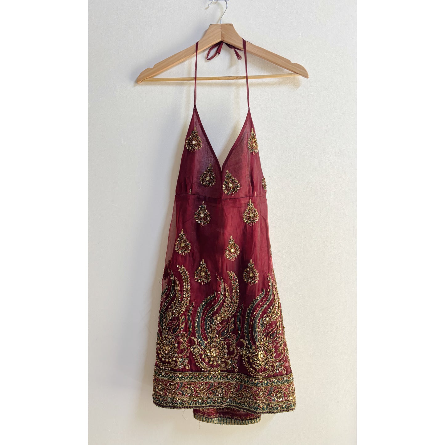Maharani intricate gold and green threadwork bead dress