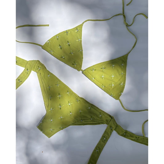 Olive embroidered bikini