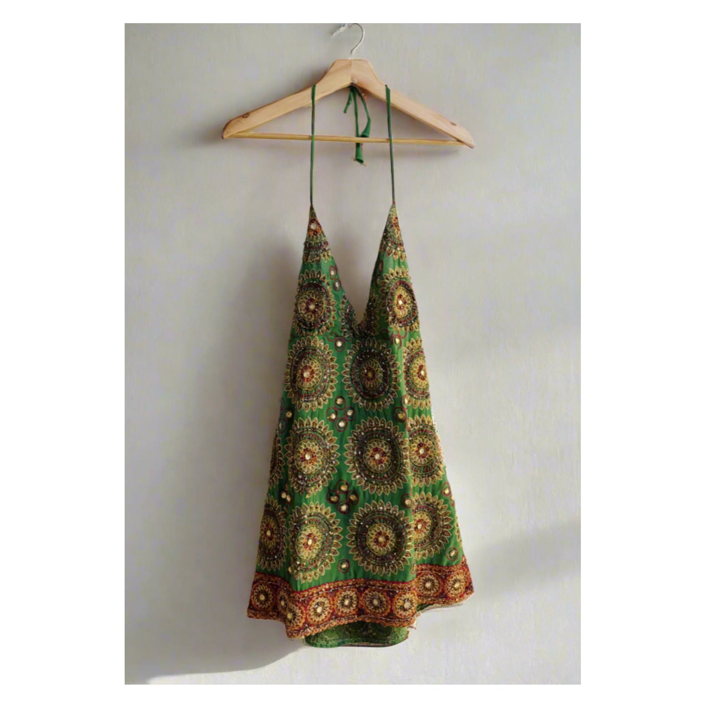 Green katadana and mirror work dress