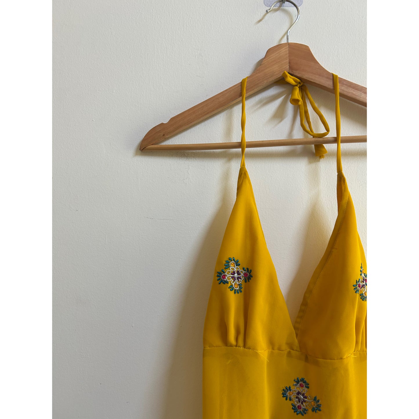 Yellow handwork bead halter neck top
