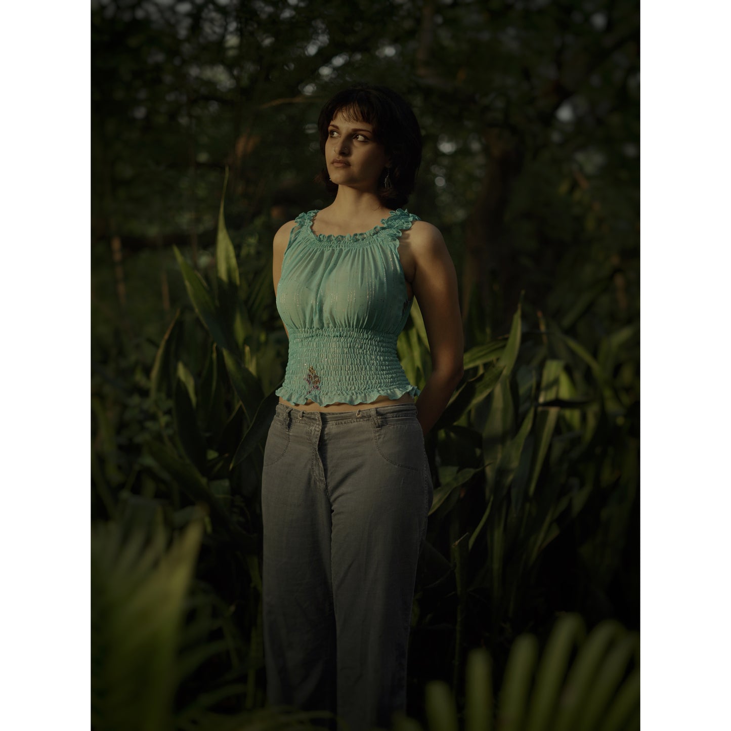 Sage Green Smocked Ruffle Top