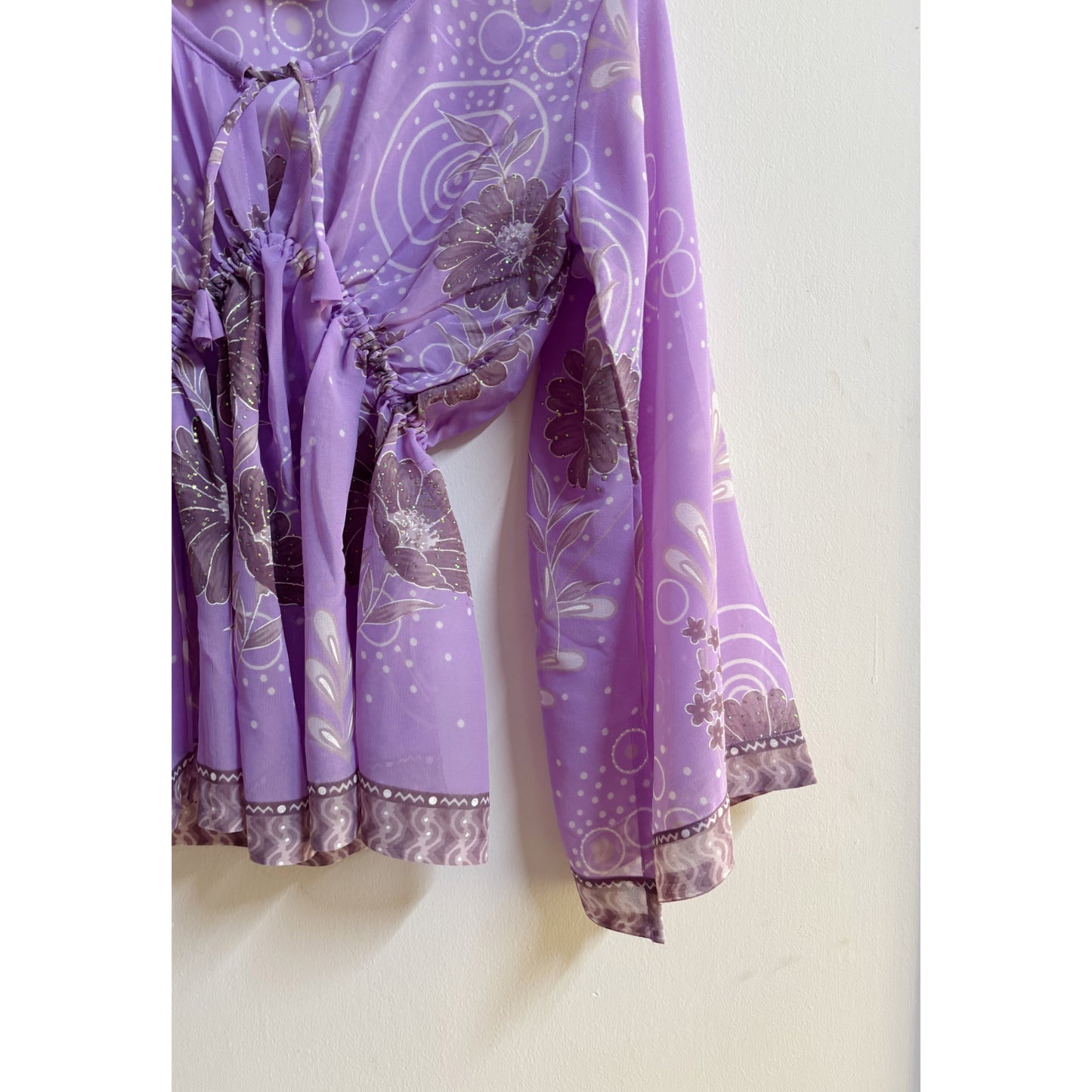 Lavender Retro Floral Peasant Top