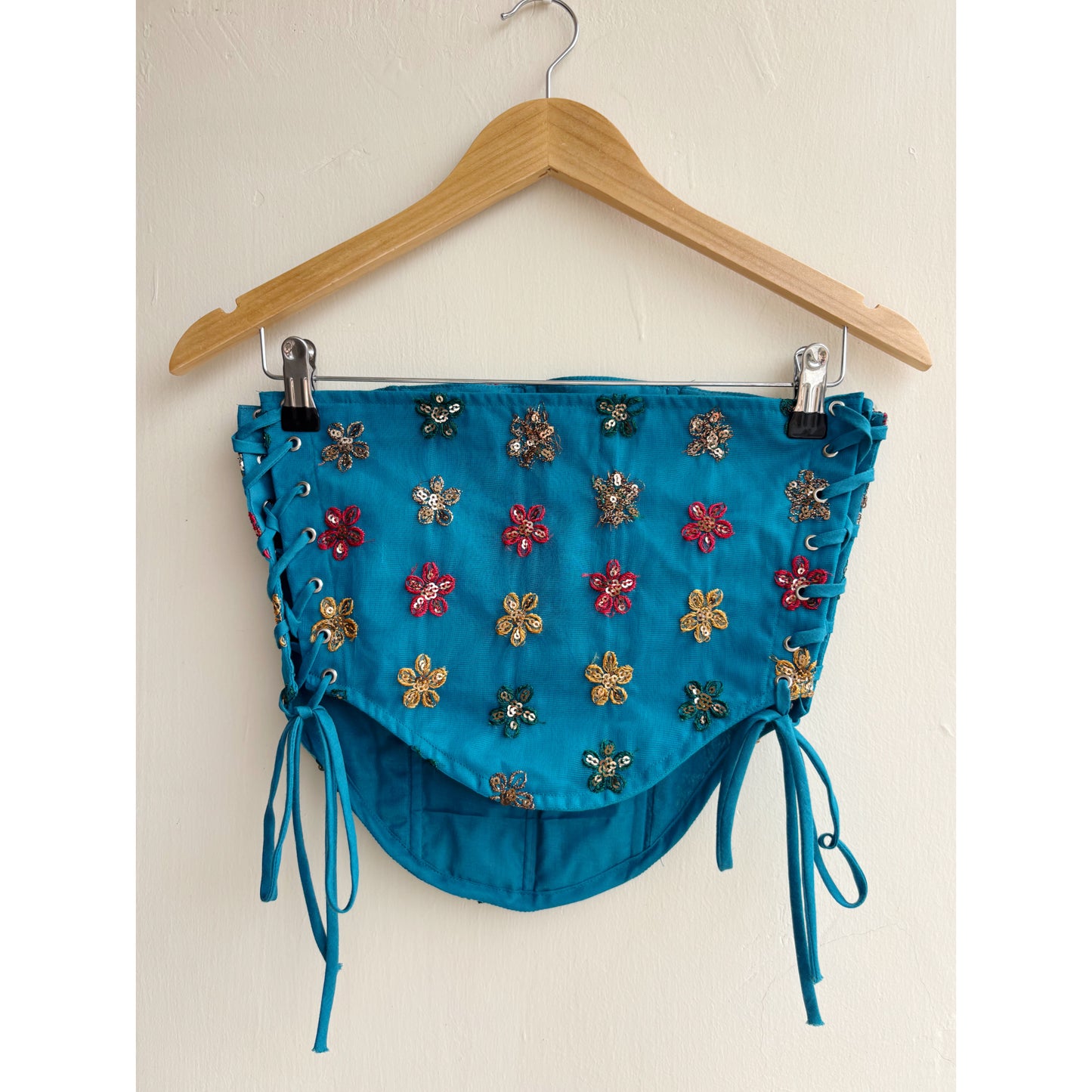 Blue floral motif corset
