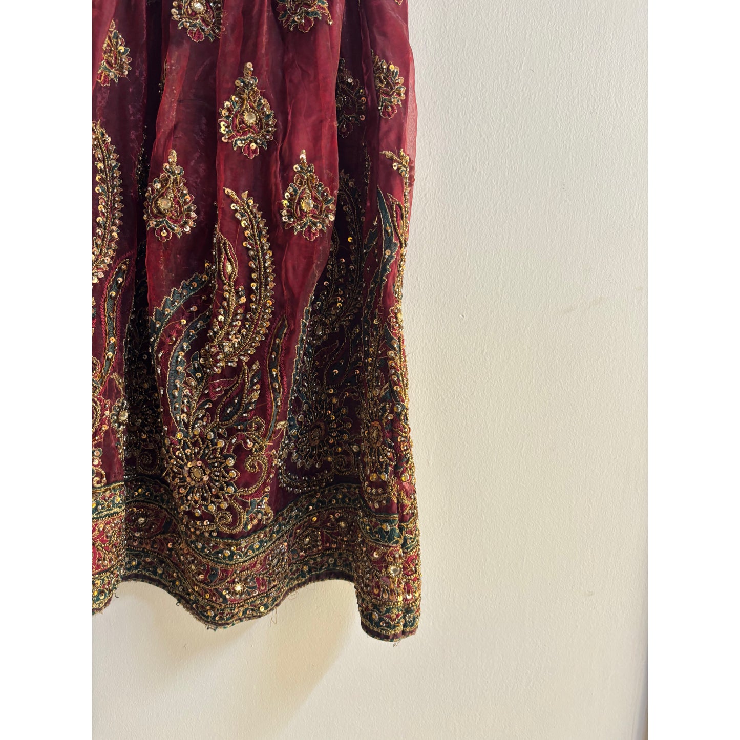 Maharani intricate gold and green threadwork bead dress