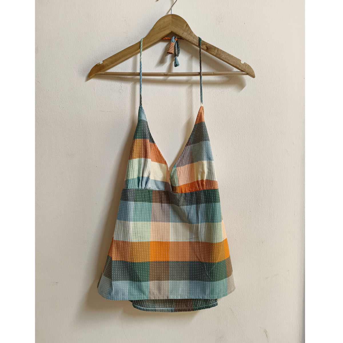 Multicolour stripe checkered top