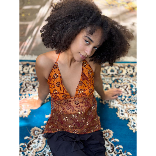 Tangy red backless top