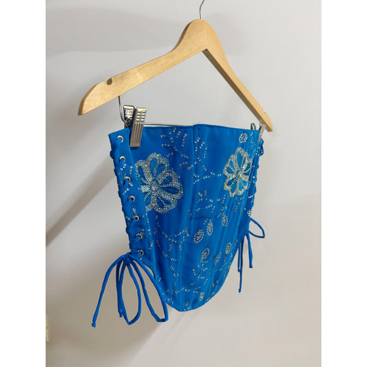 Blue floral sequins corset