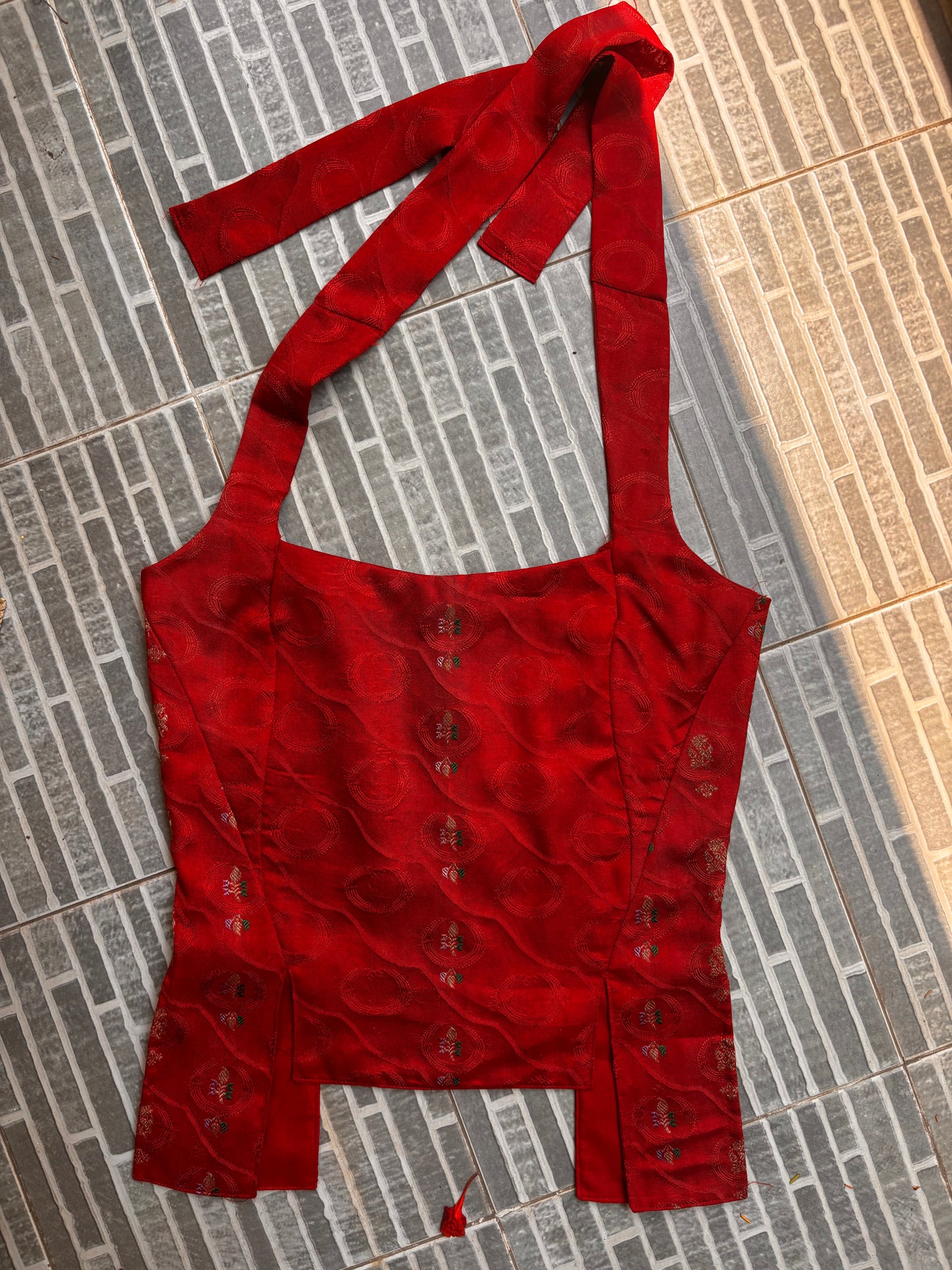 Crimson red embroidered corset