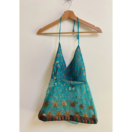 Sea green celestial halter neck top