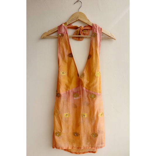 Sun hues halter neck top with  gold weave