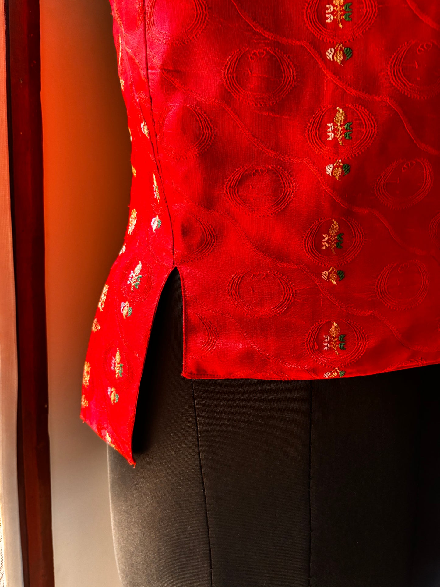 Crimson red embroidered corset
