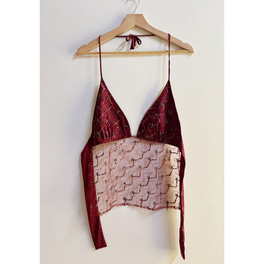 Vintage allure tie embroidered top