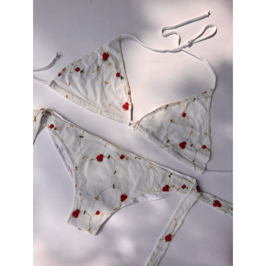 Vintage floral embroidered bikini