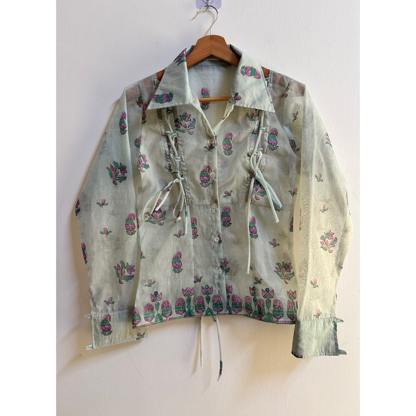 Pistachio paisley shirt with mirror work