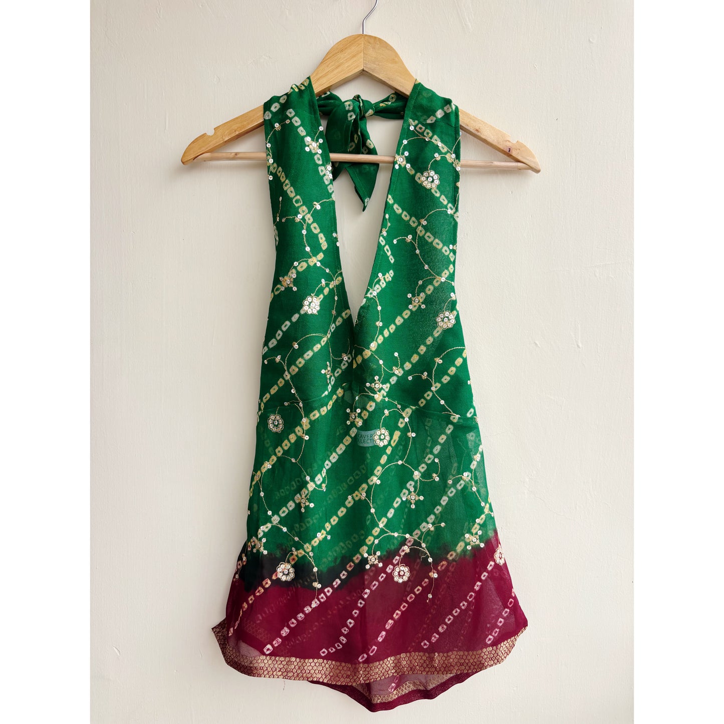 Green maroon celestial halter neck top
