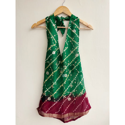 Green maroon celestial halter neck top