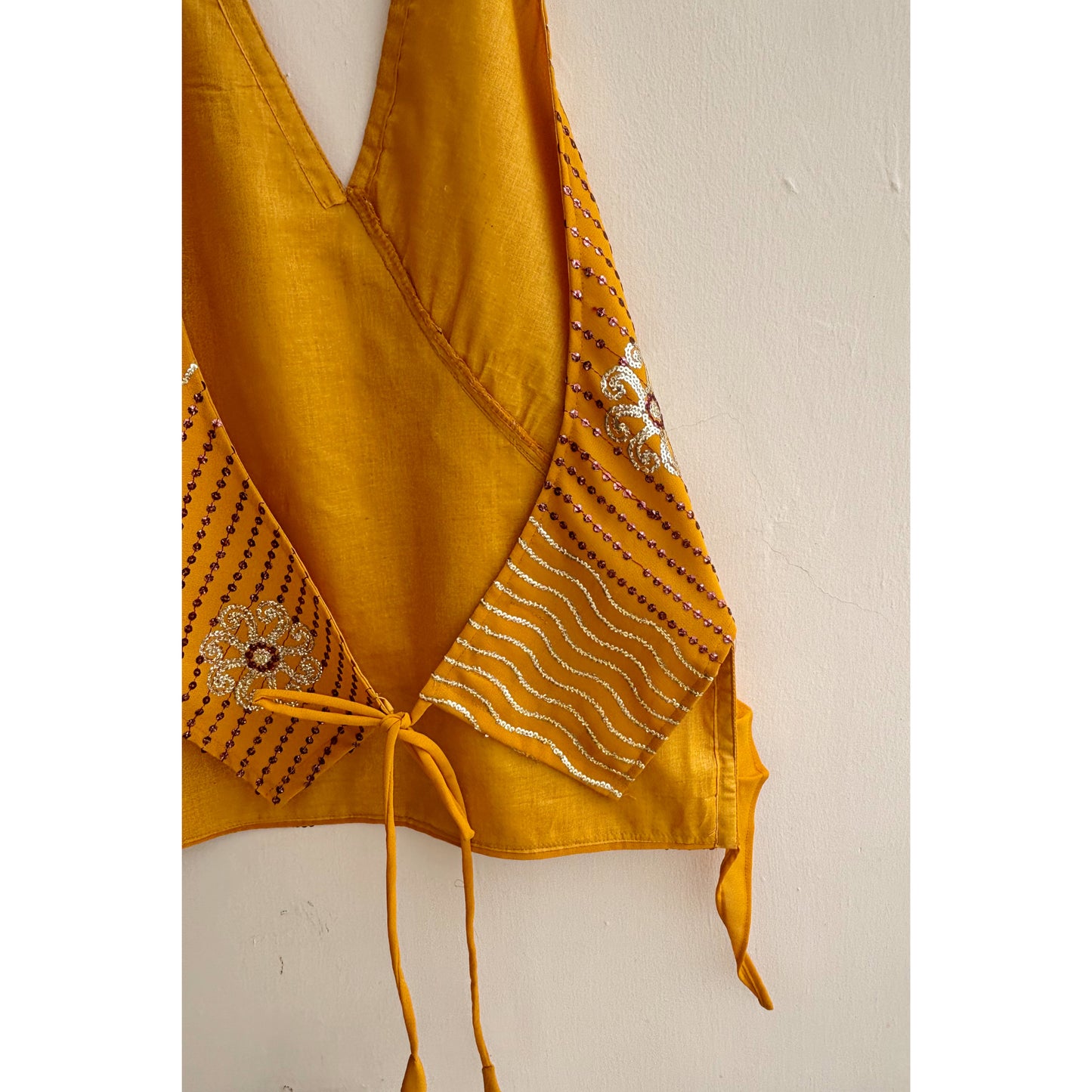 Mustard brown sequins halter top