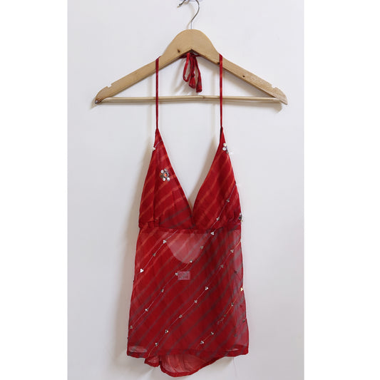 Leheriya mirror work halter neck top