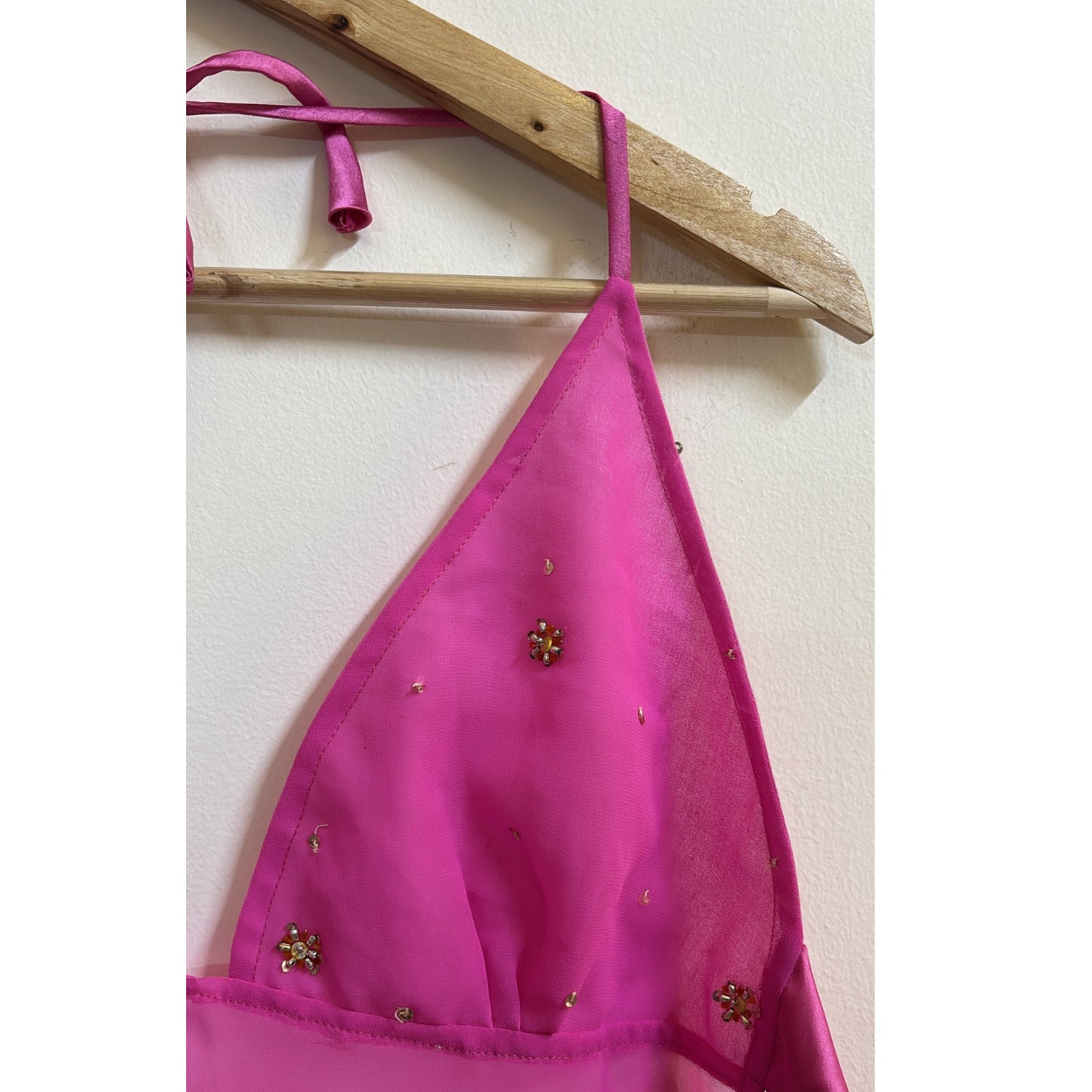 Pink y2k handwork motif top