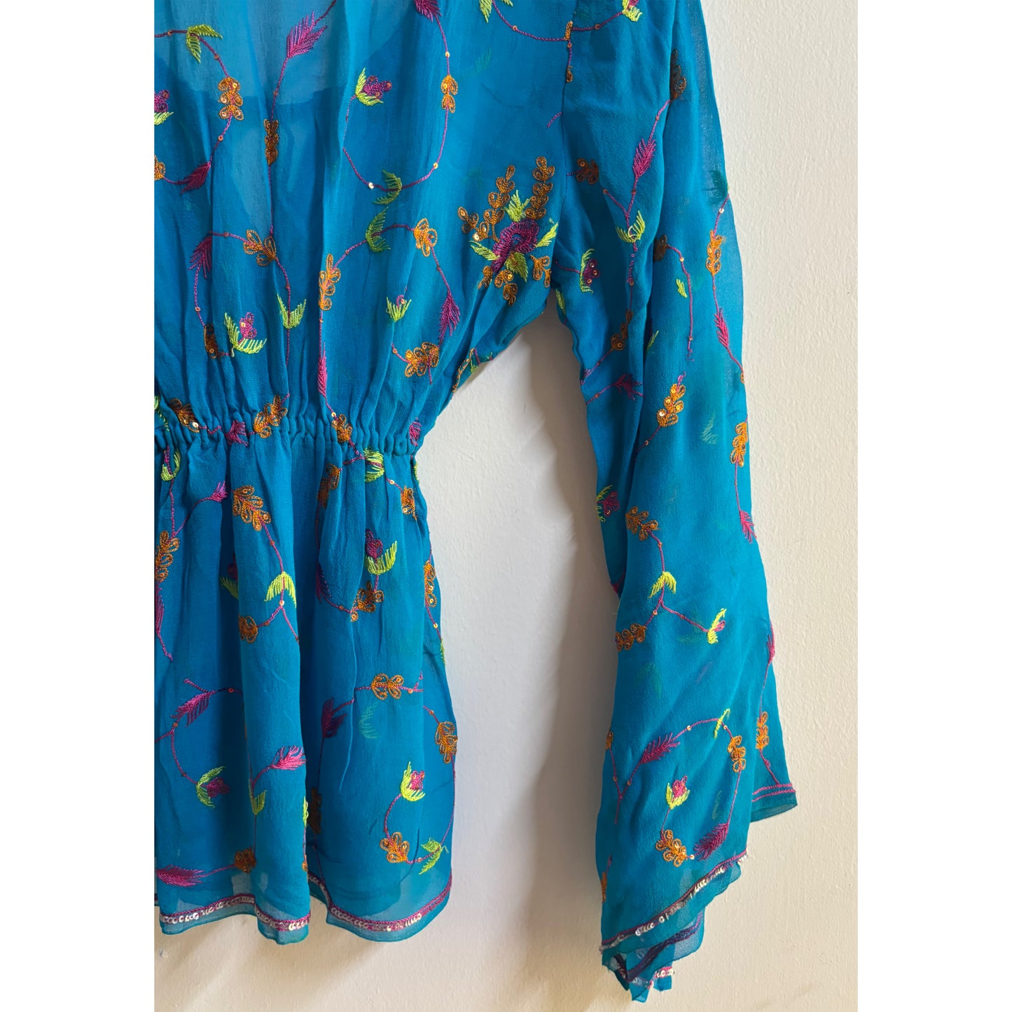Vibrant Turquoise Embroidered Boho Blouse