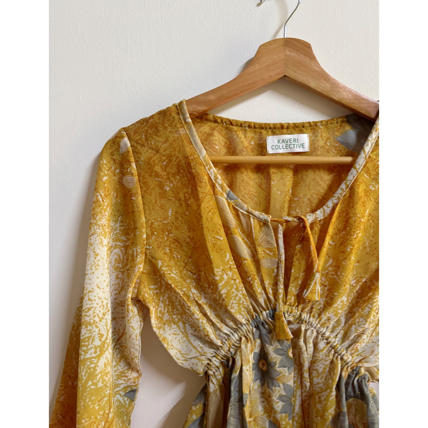 Golden Boho Floral Peasant Top