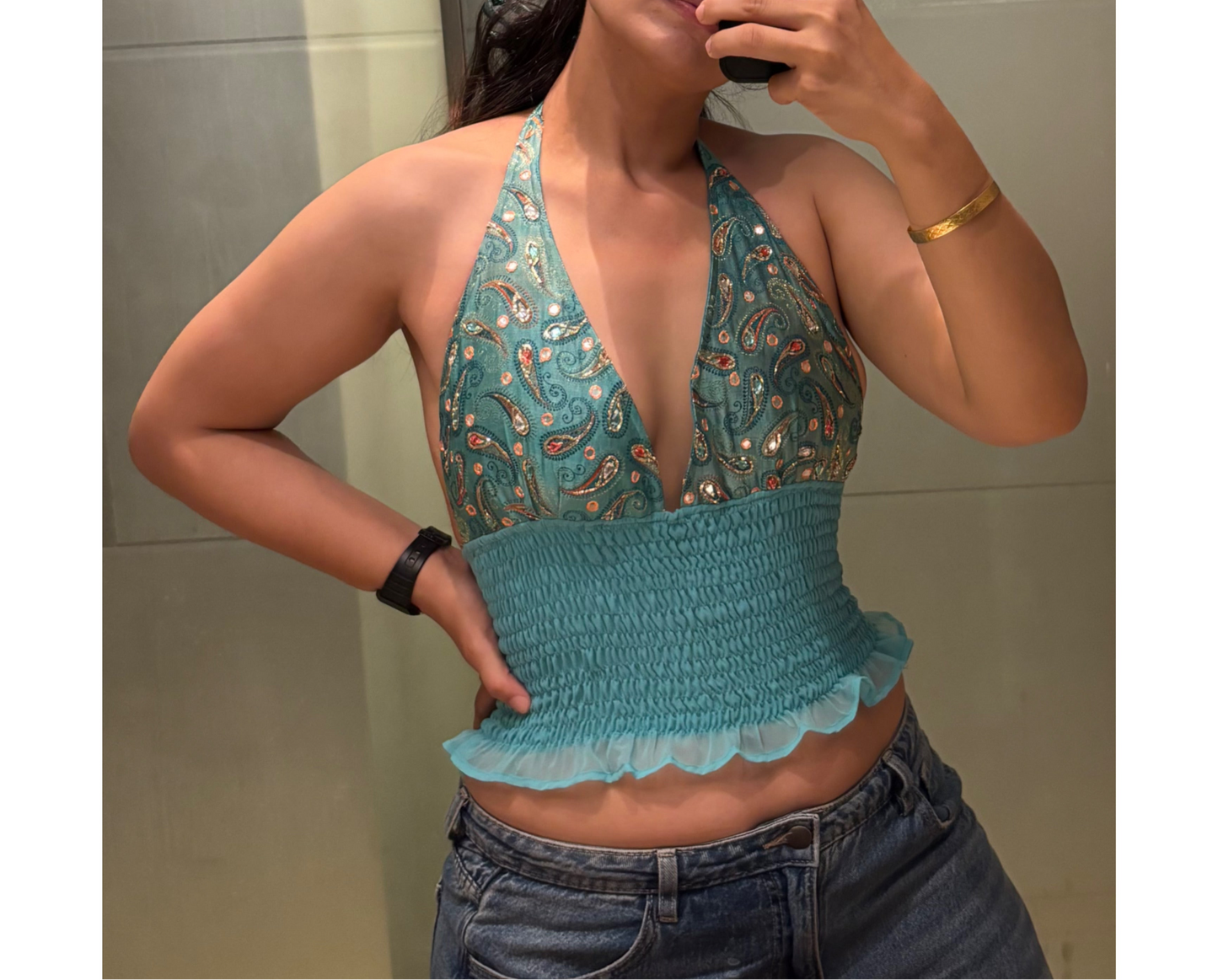 Sage Green Paisley Dream Halter Top