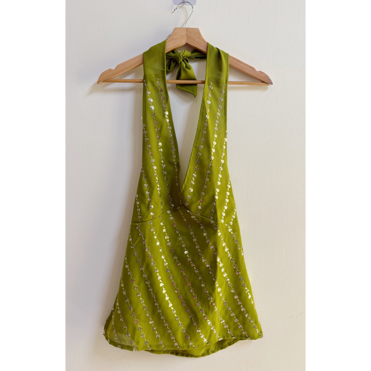 Olive sequin halter neck top