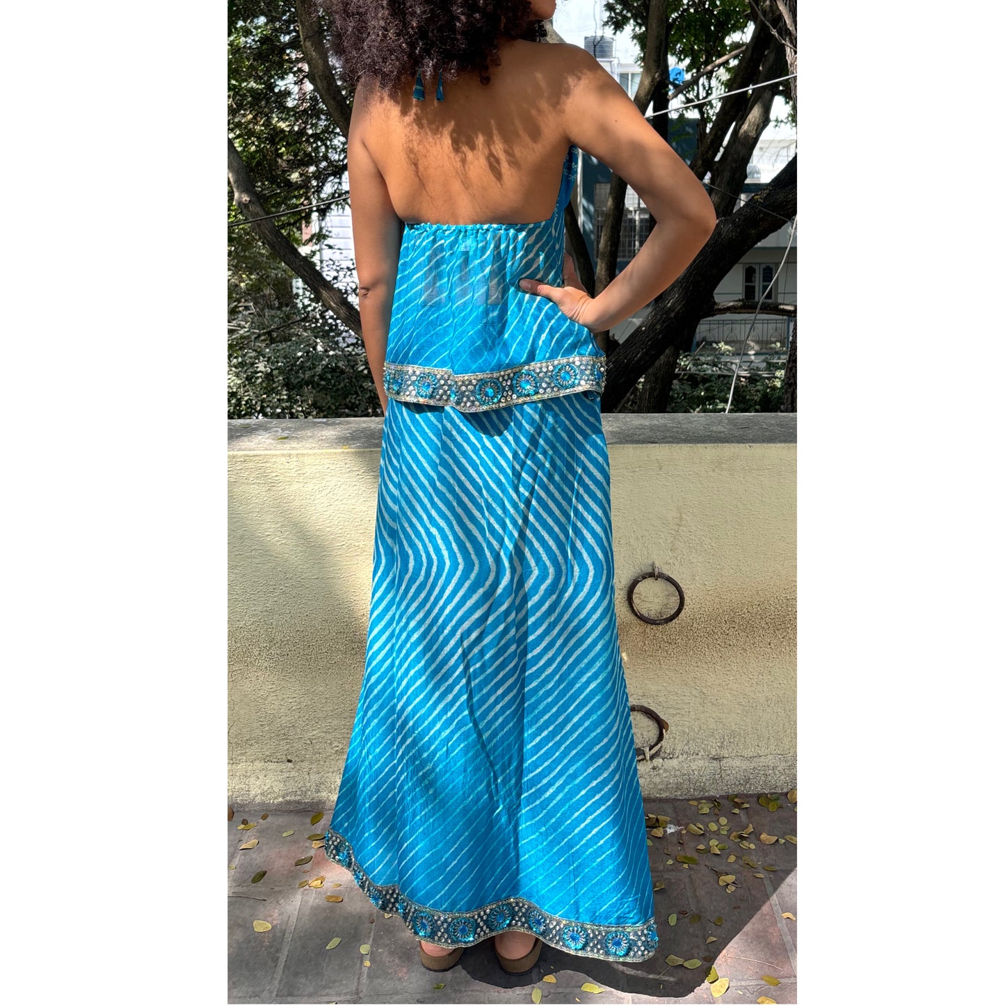 Blue bandhani lehriya set