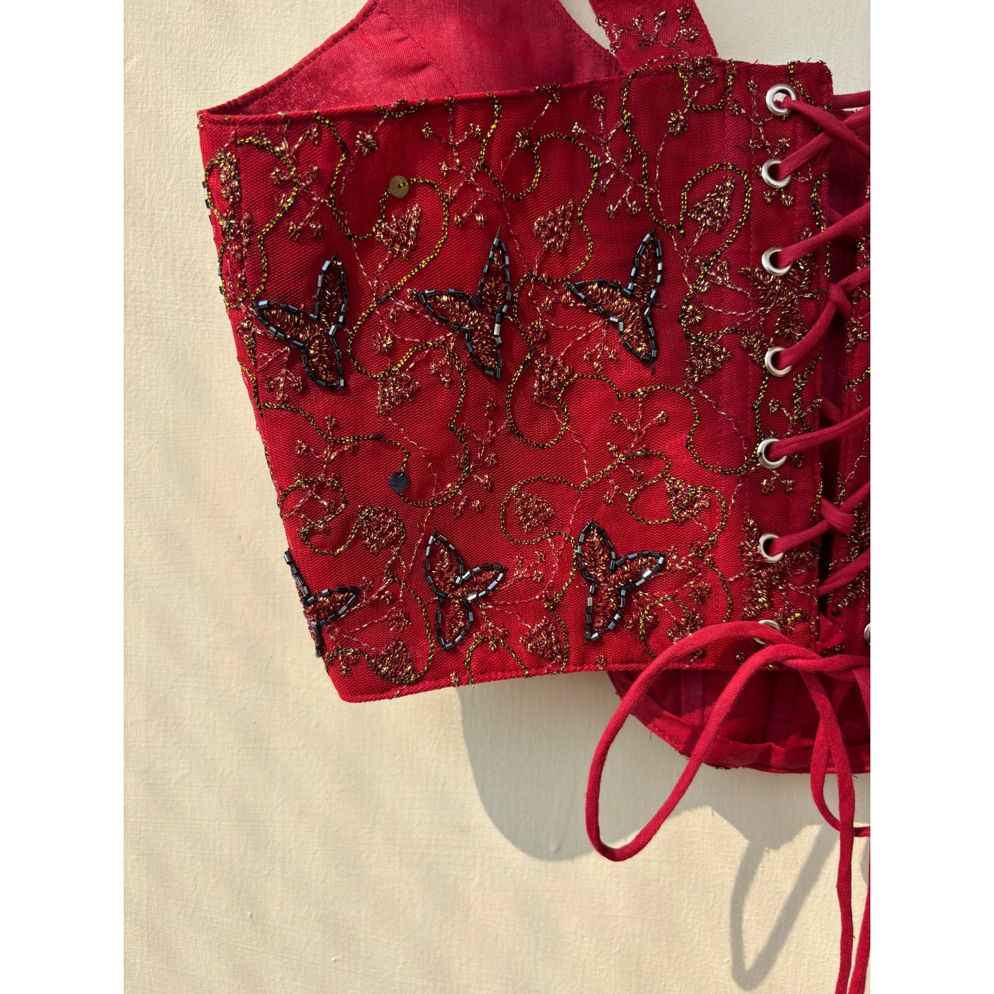 Red lacy handwork corset