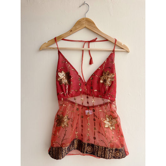 Red celestial halter neck top