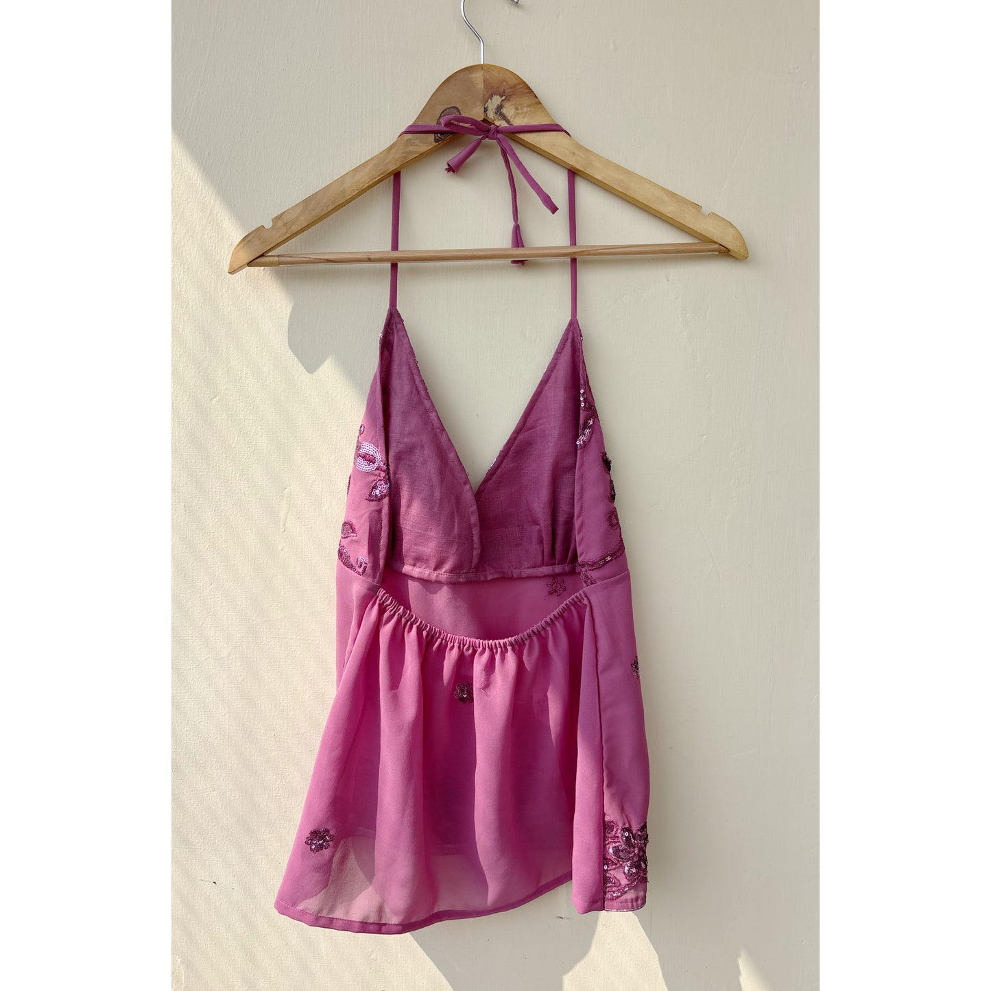 Pink sequins work halter neck