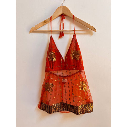 Red celestial halter neck top