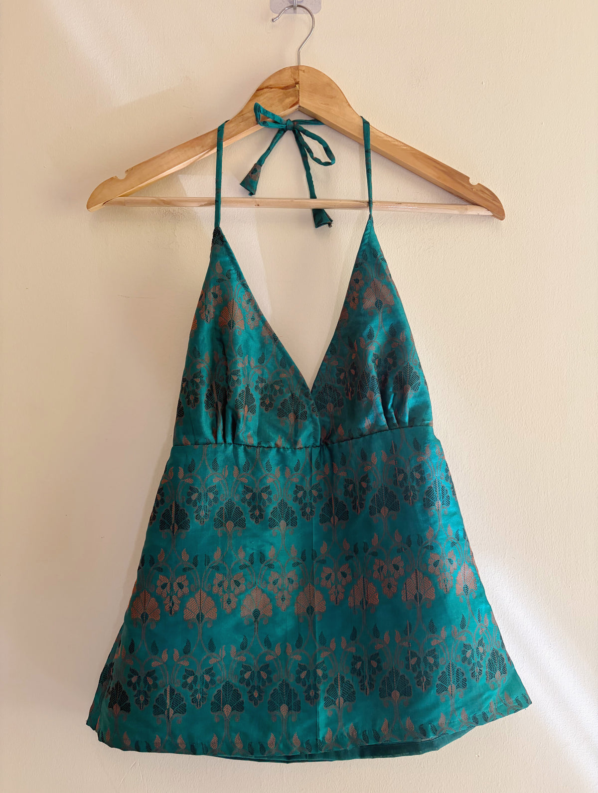 Emerald Mughal motif halter neck top