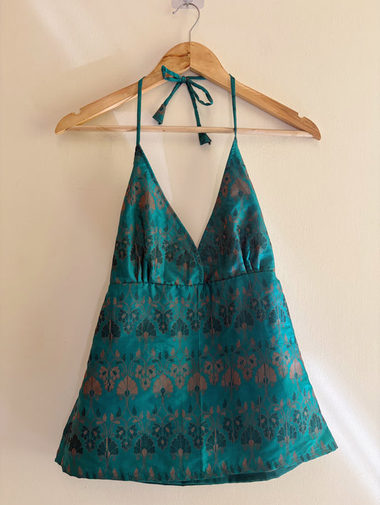 Emerald Mughal motif halter neck top