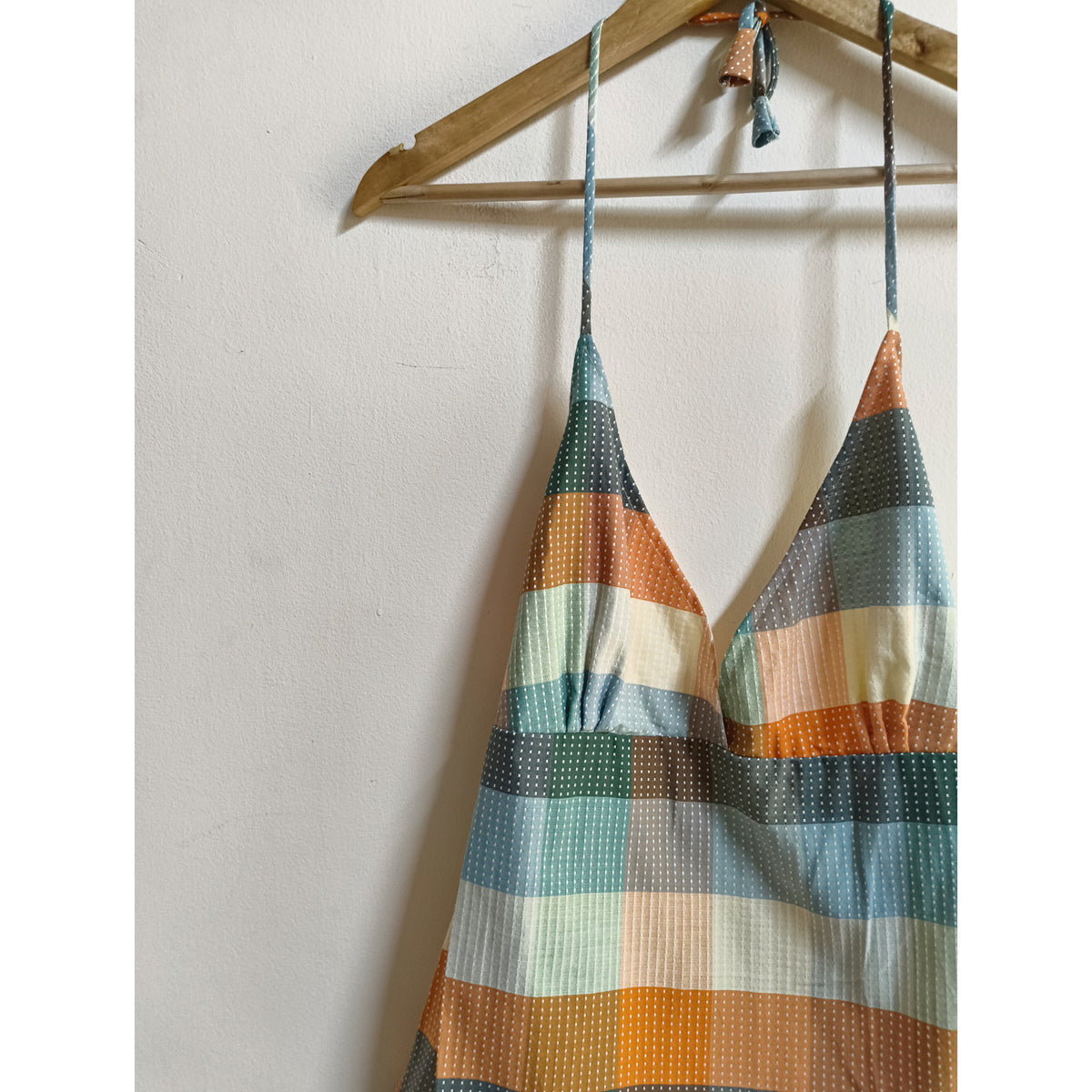 Multicolour stripe checkered top