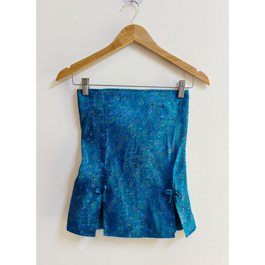 Artsy blue smocked back top