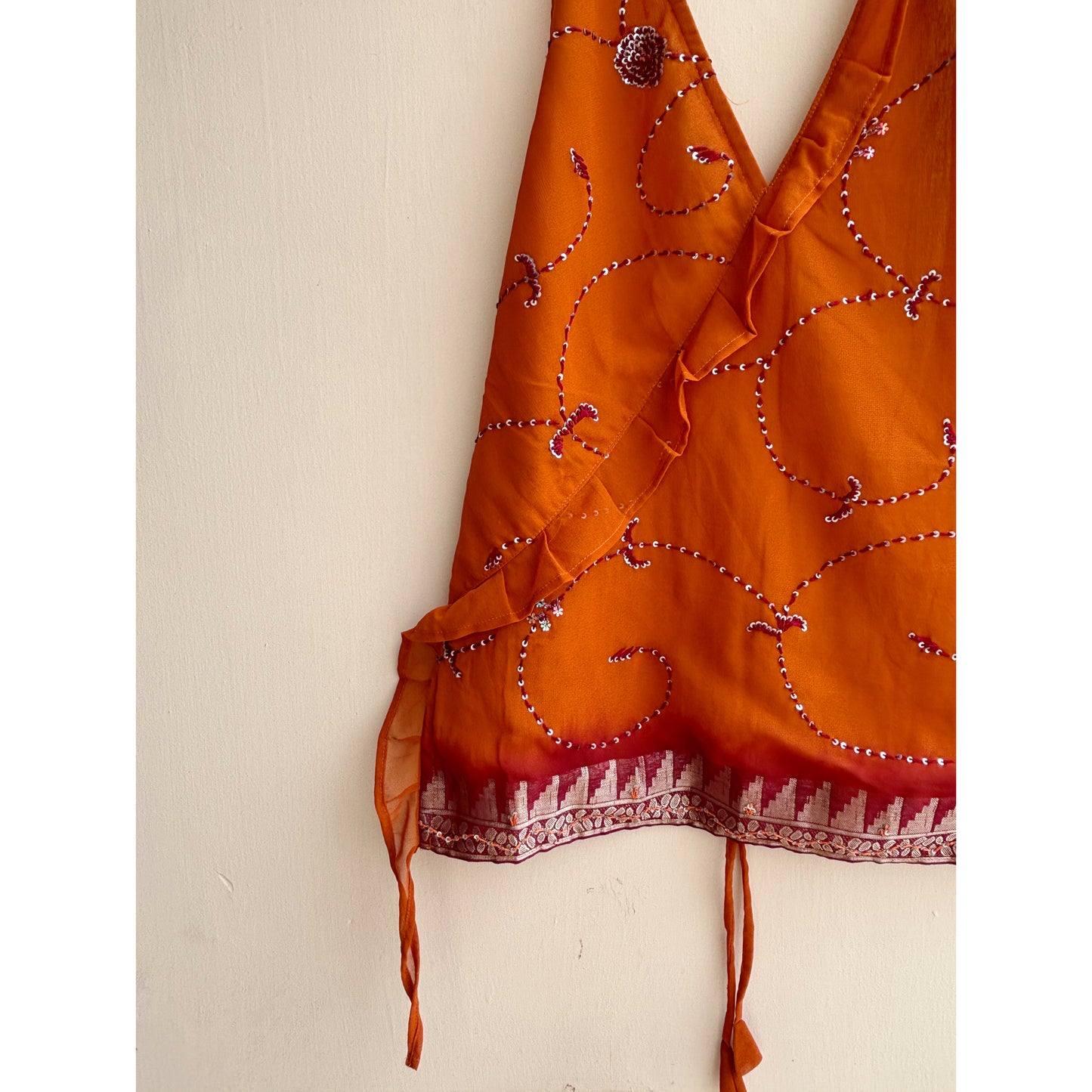 Rustic red sequins halter top