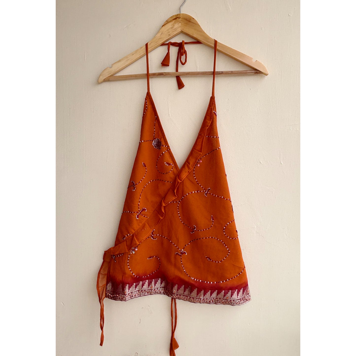 Rustic red sequins halter top