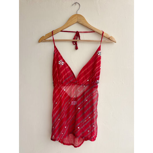 Leheriya mirror work halter neck top