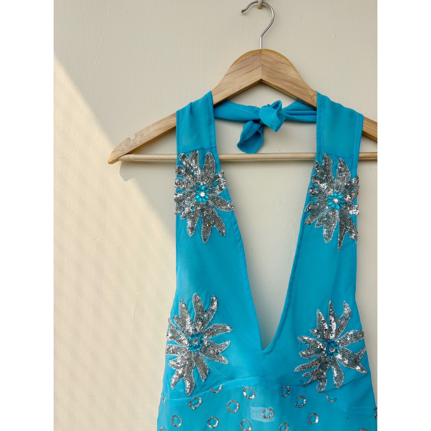 Blue starry celestial halter neck top